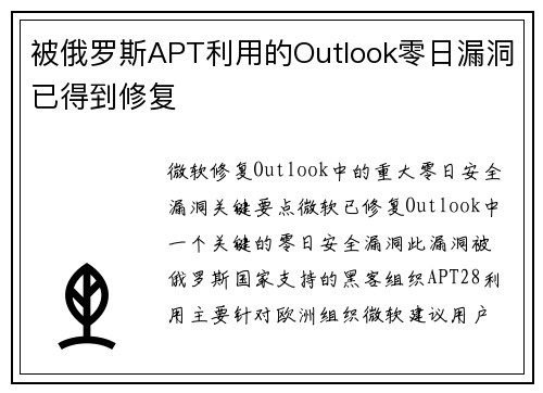 被俄罗斯APT利用的Outlook零日漏洞已得到修复 