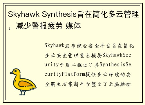 Skyhawk Synthesis旨在简化多云管理,减少警报疲劳 媒体 Skyhawk Synthesis旨在简化多云管理,减少警报疲劳 媒体