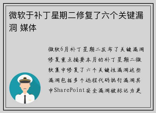 微软于补丁星期二修复了六个关键漏洞 媒体 微软于补丁星期二修复了六个关键漏洞 媒体