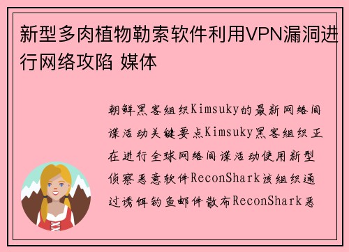 新型多肉植物勒索软件利用VPN漏洞进行网络攻陷 媒体 新型多肉植物勒索软件利用VPN漏洞进行网络攻陷 媒体